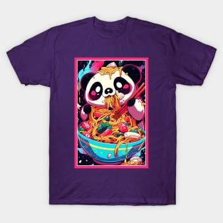 Anime Cute Panda eating Ramen | Cute Anime Panda Kawaii Design T-Shirt